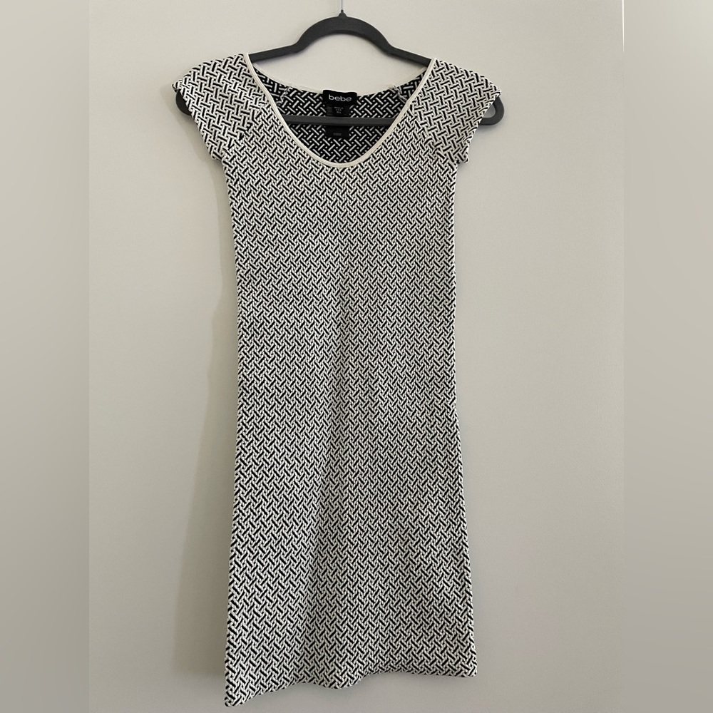 Bebe white and black bodycon mini dress